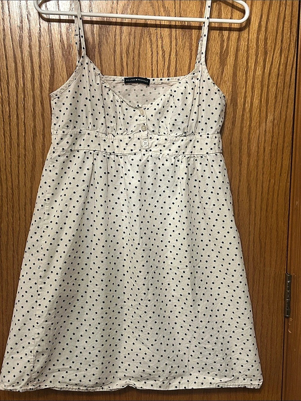 Brandy Melville Amara Dress Floral Spaghetti Strap Mini Dress Cream & Blue OS